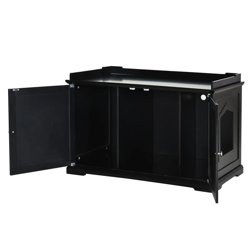 PawHut 37.5" Wooden Covered Mess Free Cat Litter Box End Table Hideaway Cabinet with Storage for Accessories, Black
