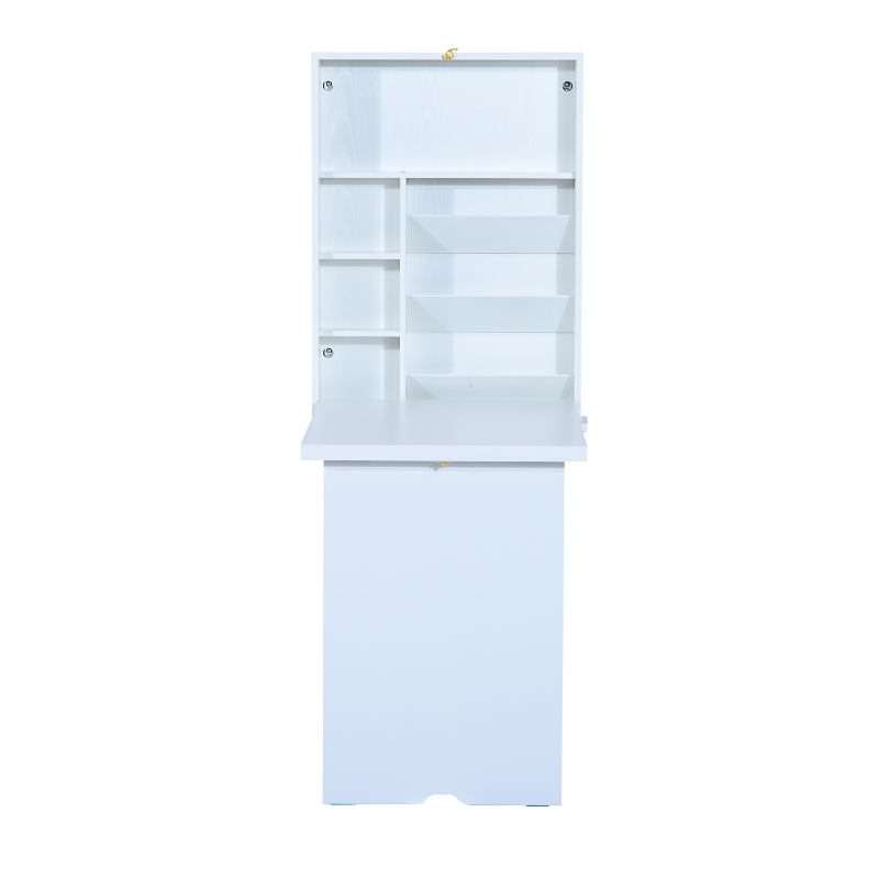 HOMCOM Wall Mounted Fold Out Convertible Desk Laptop Table with Storage Shelf White