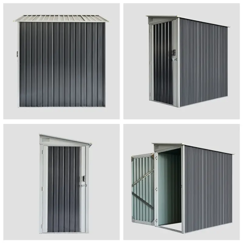 Outsunny 3.5' x 6' Lean to Garden Storage Shed, Outdoor Metal Tool House with Lockable Door Vents for Backyard Patio Lawn, Gray