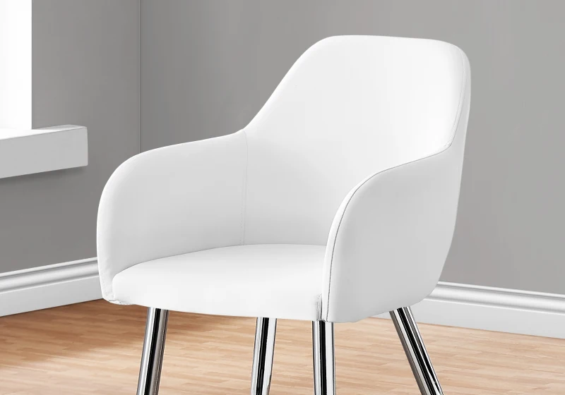 Monarch 2pc Cushioned Dining Chair with Tapired Metal Legs and Leather-Look Upholstery - White / Chrome Metal