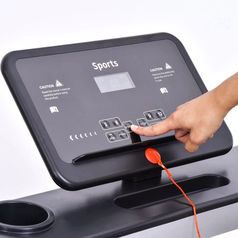 Soozier 2.0 HP Electric Folding Treadmill Machine 16'' Wide Tread Belt w/ LED Display 12 Pre-Set Programs 7.5 MPH Max Speed w/ Cup Holder & Mobile Phone Space - Black