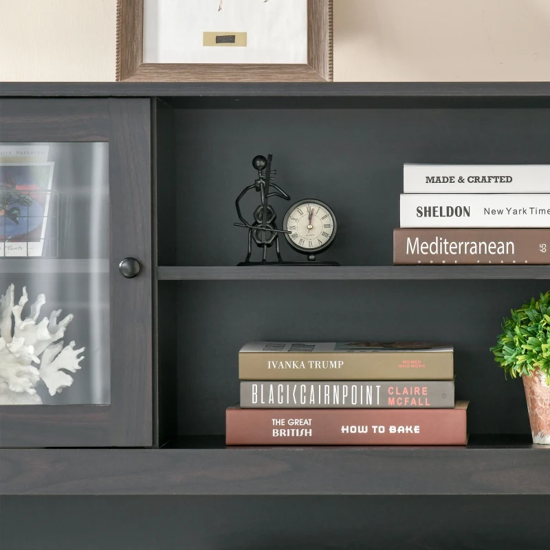 HOMCOM L-Shaped Desk with Hutch, Computer Desk with Drawers, Home Office Corner Desk Study Workstation Table with Storage Cabinets Shelves, Dark Gray