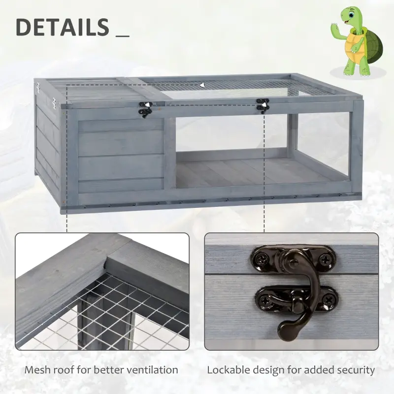 PawHut Wooden Reptile Cage with 3 Windows Slide-out Tray for Turtles, Lizards, Snakes