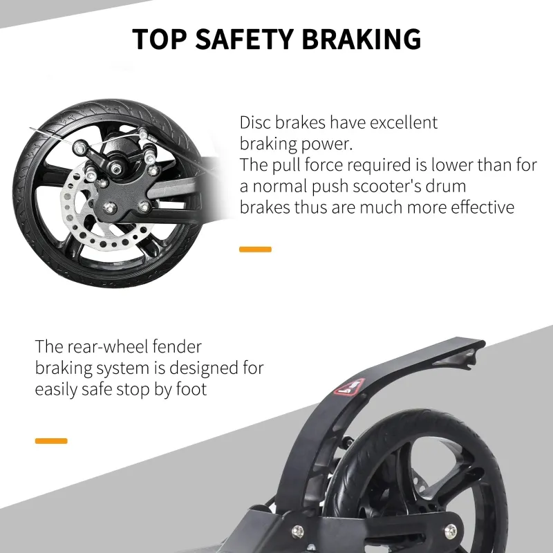 Soozier Foldable Kick Scooter with Adjustable Handlebar, Disc Brake, Rear Brake, 7.75'' Big Solid Wheels and Shock Absorption System, 100kg Capacity for 14+ Teens Adult Kids