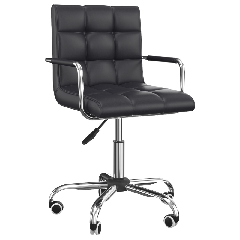 HomCom Modern Tufted PU Leather Midback Home Office Chair with Lumbar Support - Black