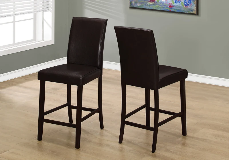 Monarch 2 Piece 40" PU Leather Padded Wooden Counter Height Armless Side Dining Chair Set - Dark Brown Finish