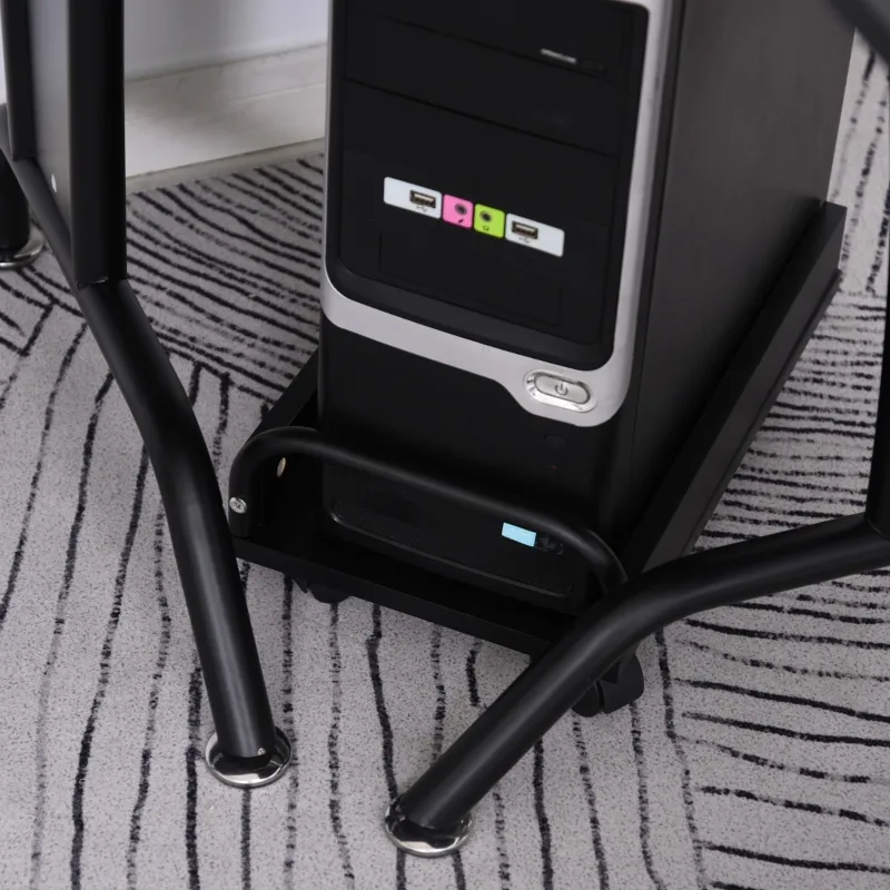 HOMCOM L-Shaped Corner Computer Office Desk Workstation with Elevated Shelf, Rolling Keyboard Tray, & Convenient CPU Stand, Black