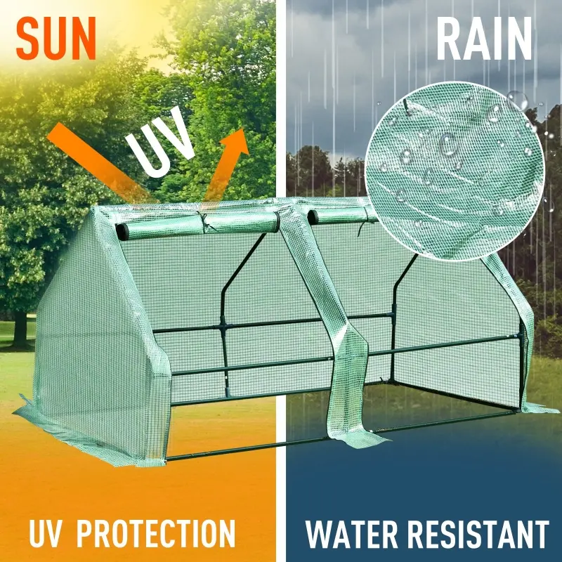 Outsunny 6' x 3' x 3' Mini Greenhouse with Zippered Doors & Roll-up Windows, Portable Plant Hot House with Durable PE Cover, Water Resistant, UV Protected for Outdoor Flowers, Vegetables, Green