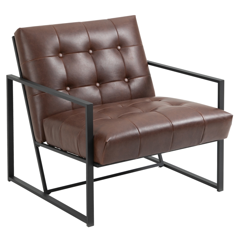 HOMCOM Button Tufted Designed Living Room Chair with Fake Leather Finish & Metal Frame