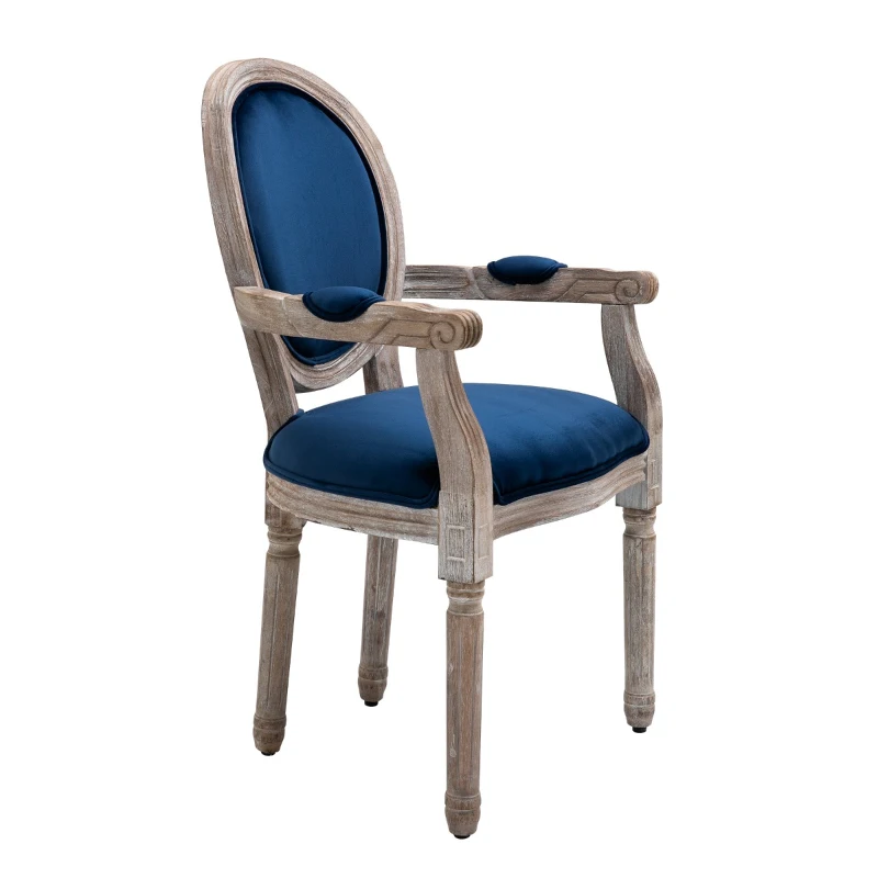 HOMCOM Vintage Dining Chair with Round Back, Thick Sponge Padded Seat and Section Armrest with Wood Frame, Blue