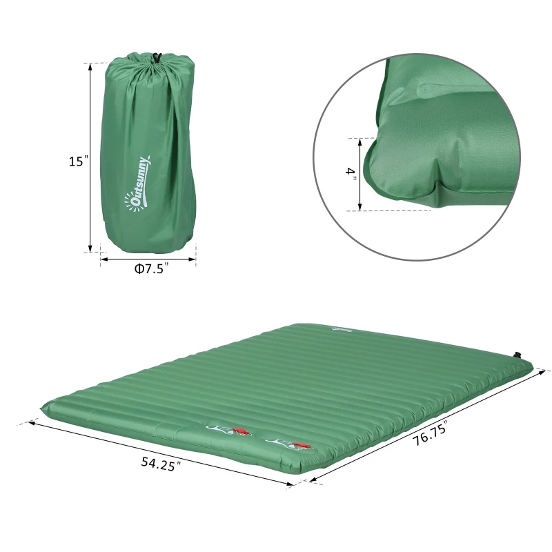 Outsunny Self-Inflating Comfortable Air Mattress / Sleeping Pad with Durable Design, Great for Camping or Family, Green
