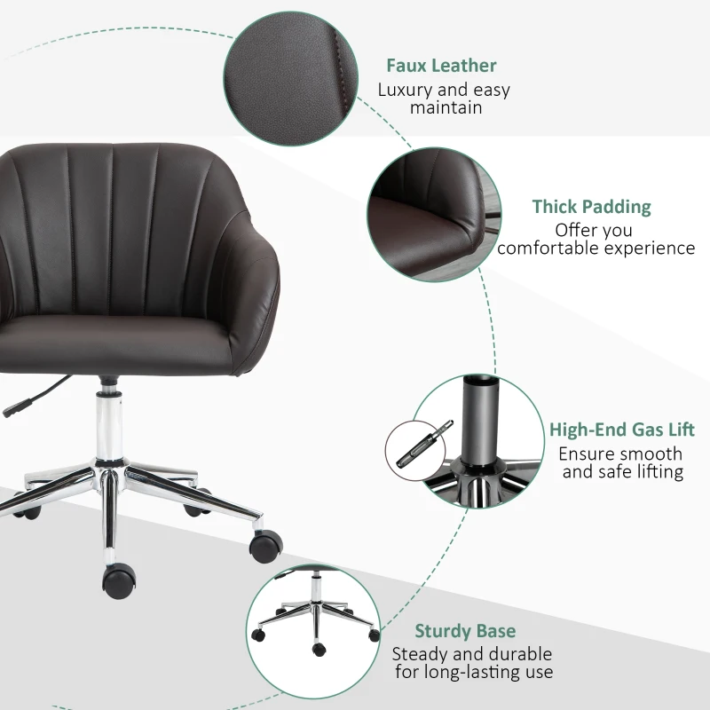 Vinsetto Mid Back Home Office Chair Computer Desk Chair with PU Leather, Adjustable Height, Swivel Wheels for Study, Bedroom, Brown