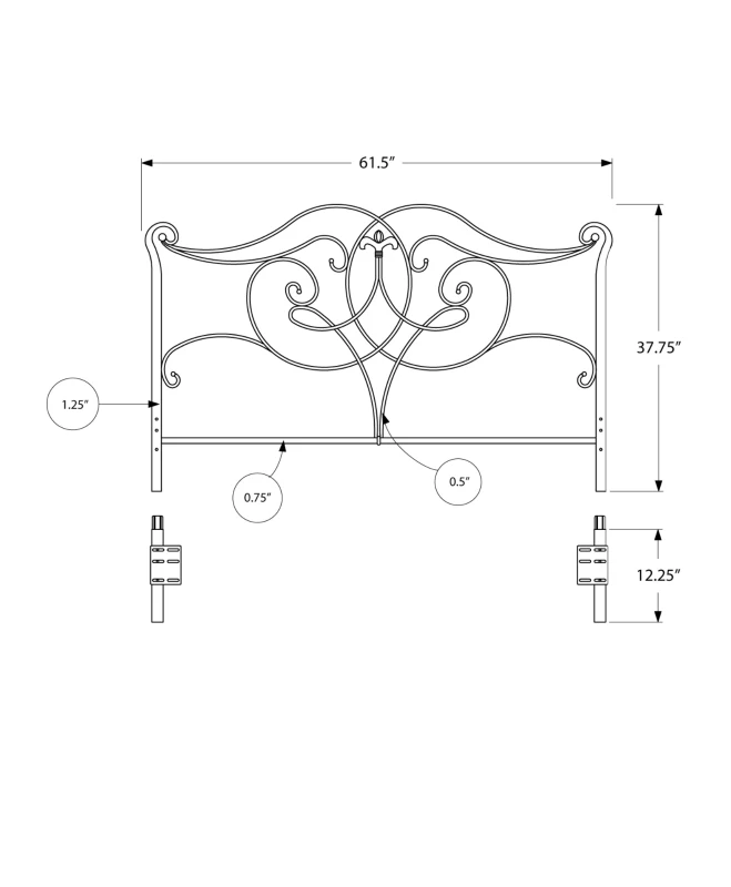 Monarch 62" Traditional Scrolled Black Metal Motif Headboard - Fits Full or Queen Size Bed Frame