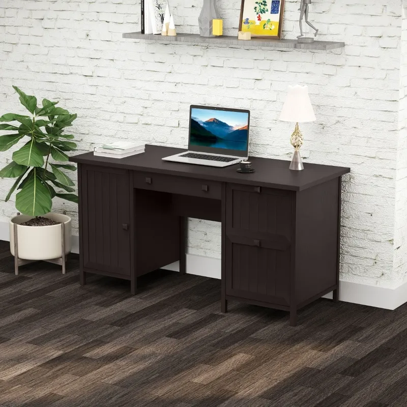 HOMCOM Vintage Executive Computer Desk, Home Office Work station, Student Table with Cabinet & 3 Drawers for Hanging Files, Brown