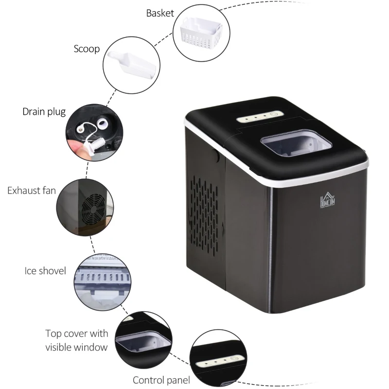 HOMCOM Portable Countertop Ice Maker Machine, 9 Cubes in 8 Minutes, Ice Machine for Freezer 27lbs/24H, Automatic Cleaning with Scoop and Basket for Kitchen Home Office Bar