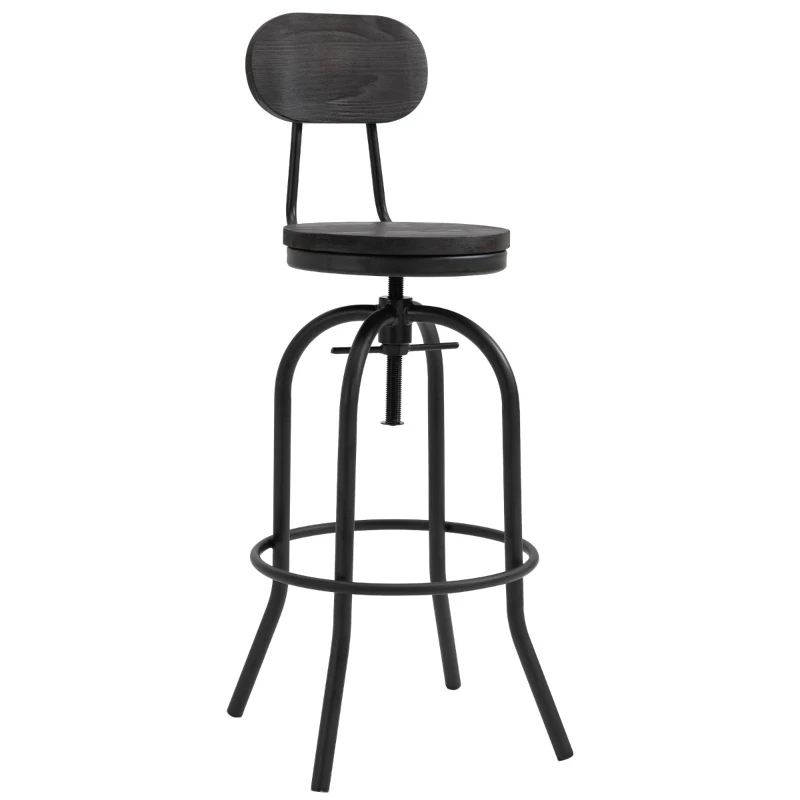 HOMCOM Set of 2 Swivel Mid-Back Barstools, Industrial Style Kitchen Stool Wooden Seat Armless with Adjustable Height ,Steel Frame