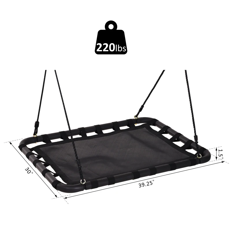 HOMCOM Hanging Tree Swing Outdoor Rope Swing Flying Platform Kids Backyard Playground Rectangle Hammock Heavy Duty Black