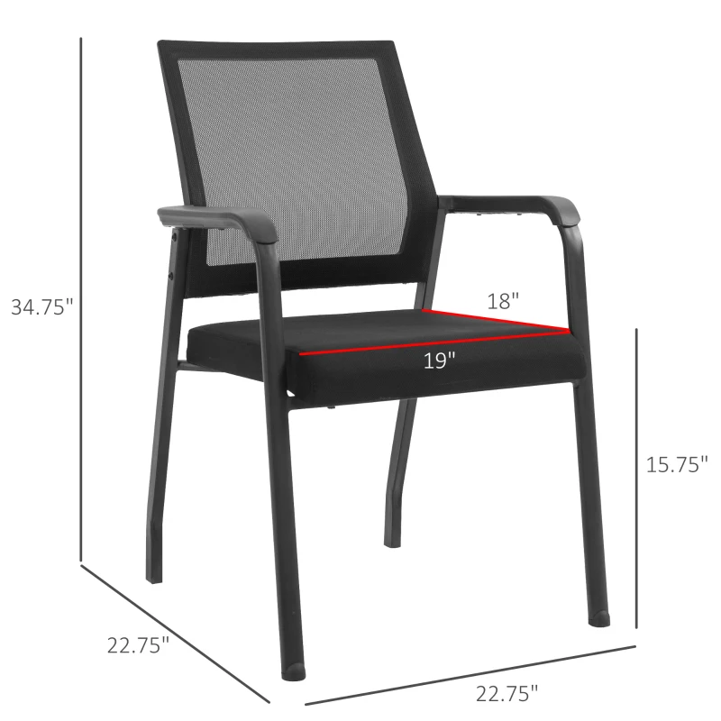 Vinsetto Stackable Meeting Chair Ergonomic Curved Mesh Fabric Backrest w/ Armrest  Black