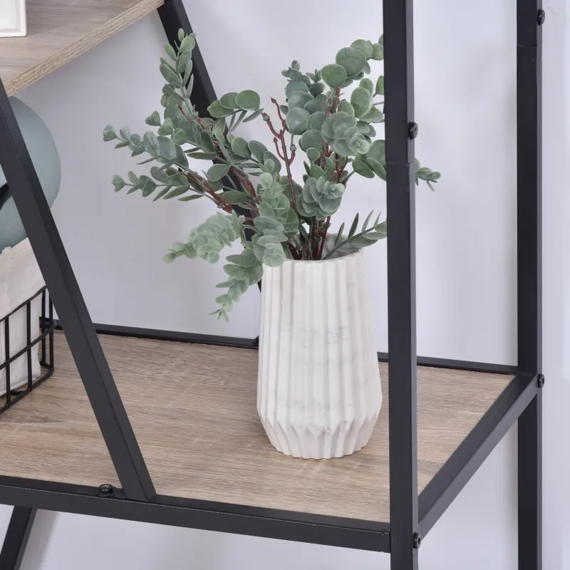 HOMCOM Modern Decorative Storage Shelf Bookcase Metal Frame for Living Room & Study Room, Black, and Wood