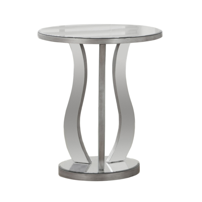 Monarch 20" Modern Contemporary Mirrored Round Top Accent End Table - Brushed Silver