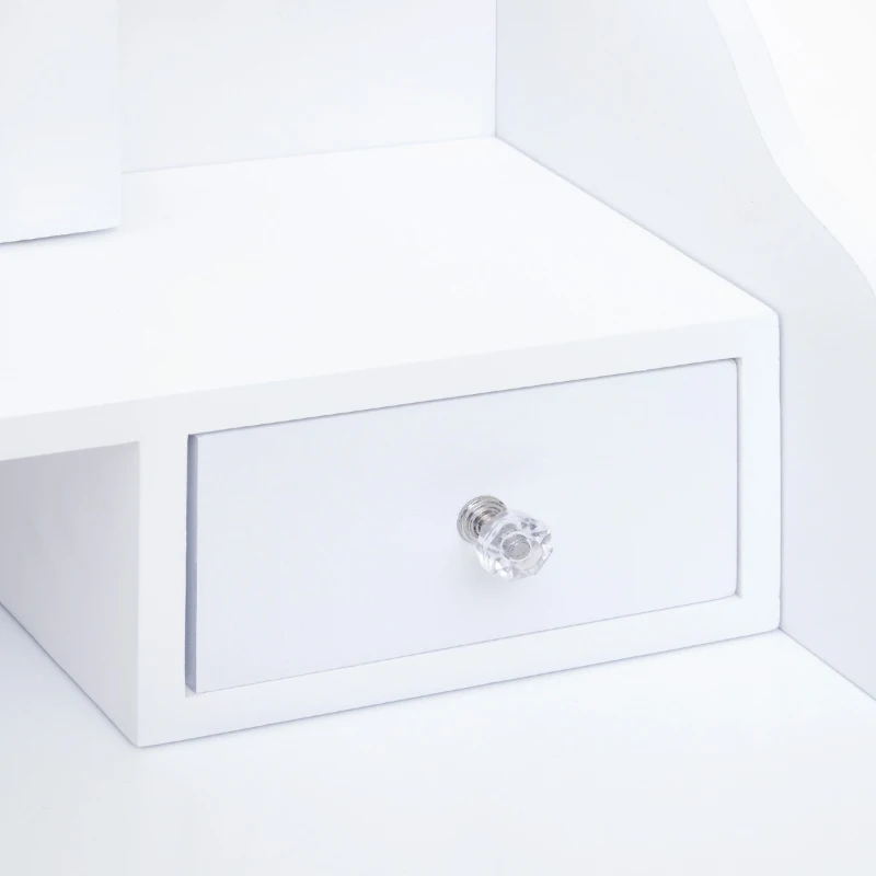 HOMCOM Vanity Table Set with Mirror and 3 Drawers, 360° Rotatable Wooden Makeup Dressing Table with Large Padded Stool, Gift for Women Girls, White