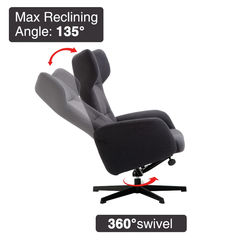 HOMCOM Recliner Ottoman Set Swivel Armchair Lounge Adjustable Backrest Padded Seat Footstool Living Room Grey