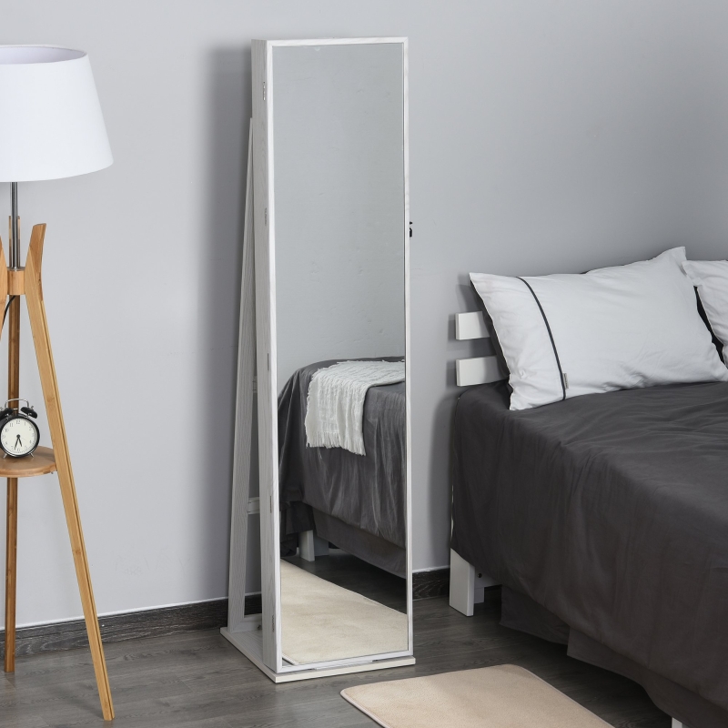 HOMCOM Full-Length Mirror Jewelry Cabinet with LED Lights Makeup & Cosmetic Storage