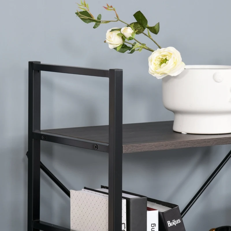 HOMCOM 5-Tier Industrial Bookcase with Open Storage, Bookshelf Display Rack with Metal Frame for Home Office, 70.75''L x 12.5''W x 70''H, Walnut