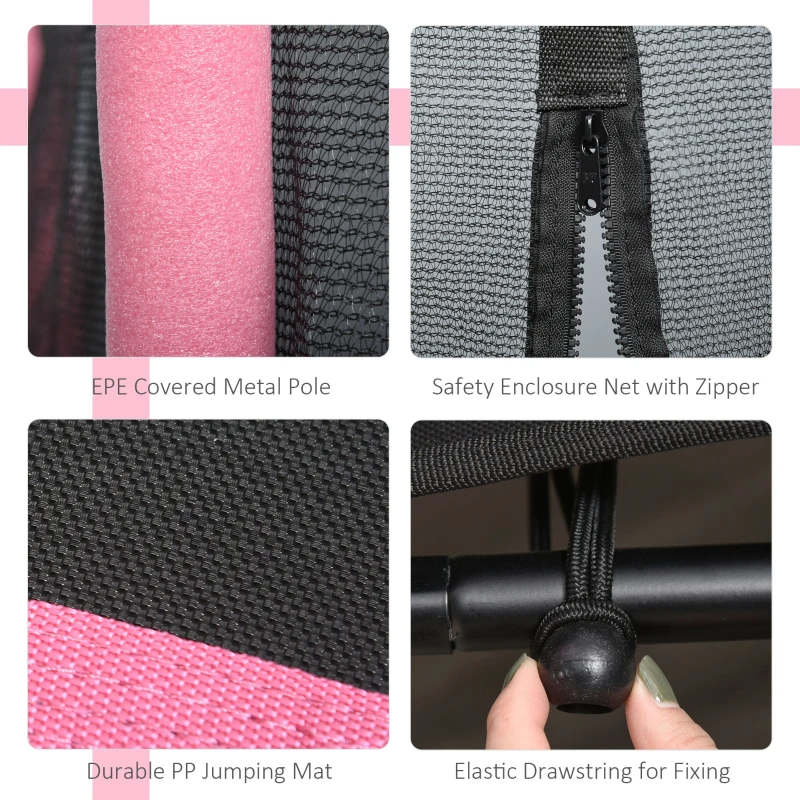 Soozier 61” Kids Trampoline Mini Indoor/Outdoor Bouncer Jumper with Enclosure Net Elastic Thick Padded Pole Gift for Child Toddler Age 3-6 Years Old Pink
