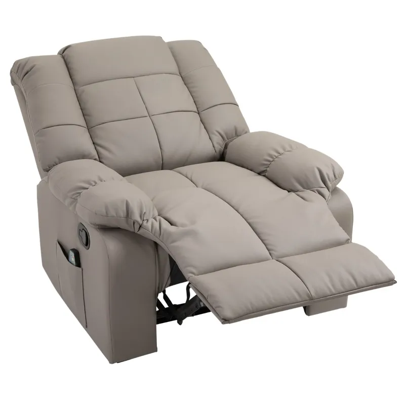 HOMCOM Overstaffed Vibration Massage Recliner Chair for Living Room, Modern Reclining Chair PU Leather Single Sofa Home Theater Seating with Footrest, Gray