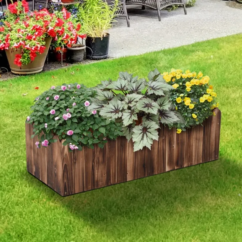 Outsunny 40" x 16" x 12" Raised Planter Box Garden Scalloped Edge Wooden