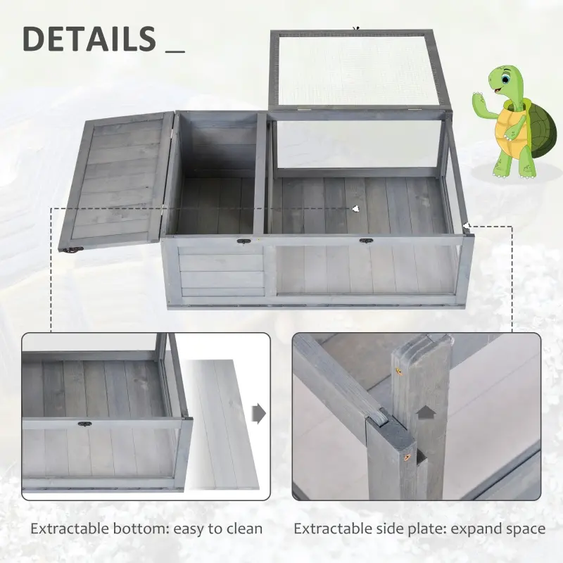 PawHut Wooden Reptile Cage with 3 Windows Slide-out Tray for Turtles, Lizards, Snakes