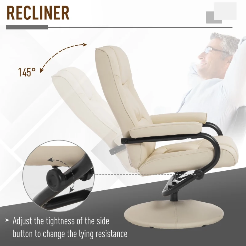 HomCom Ergonomic Faux Leather Lounge Armchair Recliner And Ottoman Set - Cream White