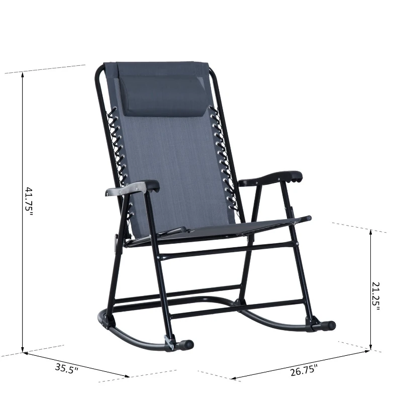 Outsunny 2 Piece Outdoor Rocking Chair Set, Patio Folding Lawn Rocker Set with Headrests for Yard, Patio, Deck, Backyard, Gray