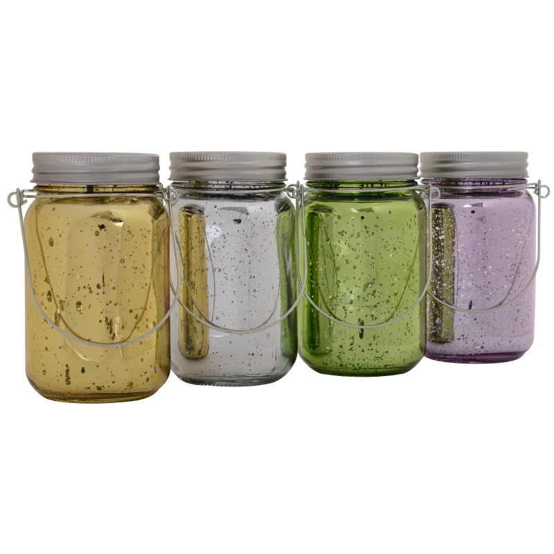 Outsunny 4-Pcs Glass Jar String Light w/ Handle Portable LED Multi Color