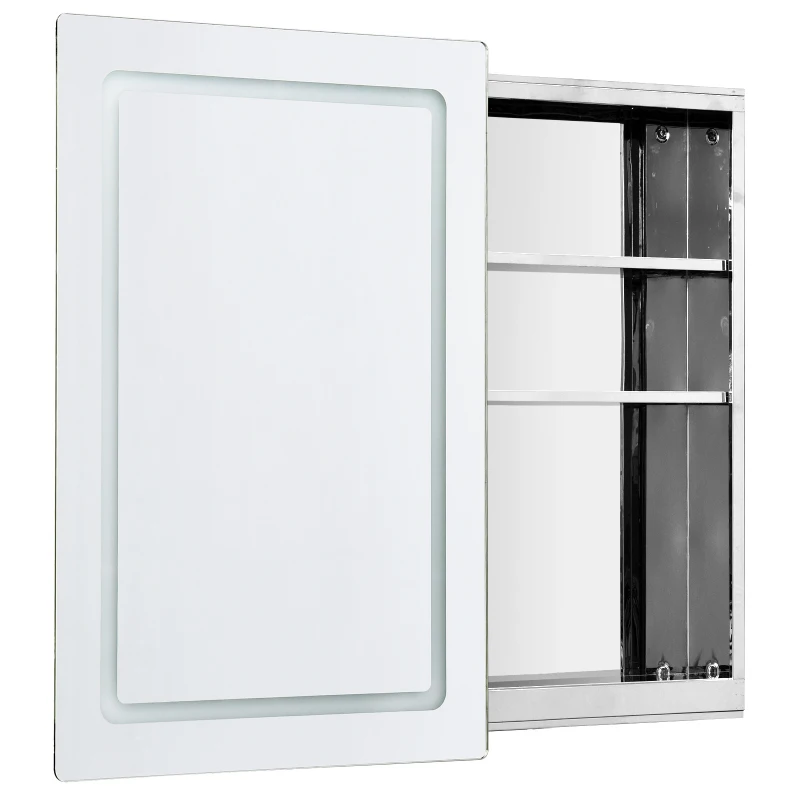 HOMCOM 30" LED Illuminated Wall Mirror Medicine Cabinet Bathroom Sliding Door Vertical Stainess Steel