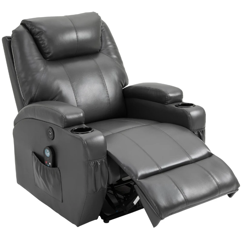 HOMCOM Electric Power Massage Recliner Chair PU leather w/ 8-Point Vibration Waist Heating, USB Port, Dark Grey