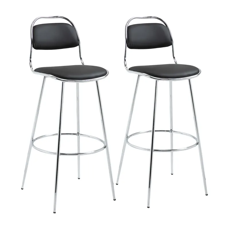 HOMCOM Height Bar Stools Set of 2, Classic PU Leather Bar Chairs for Counter Kitchen with Backrest and Footrest, Black