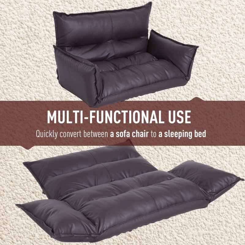 HOMCOM Floor Lazy Sofa Convertible Floor Game Video Chair Adjustable Floor Folding Couch Bed Faux Leather Living Room Brown