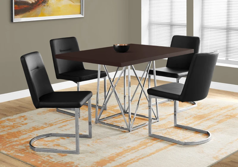 Monarch 48" x 36" Rectangular Wood Top Chrome Metal Base Modern Dining Table - Cappuccino Brown