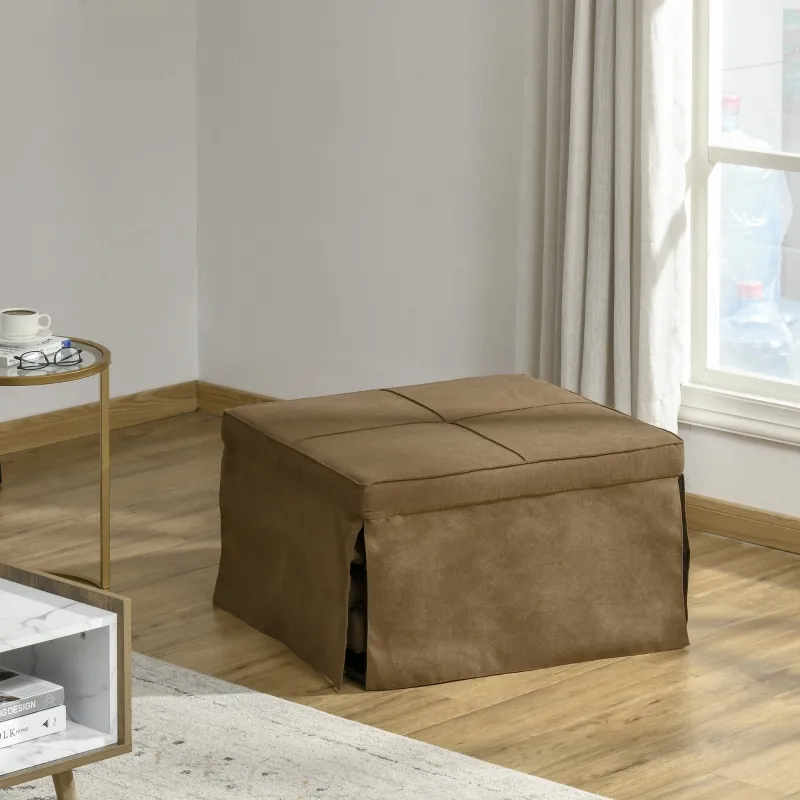 HOMCOM 4-in-1 Multi Function Folding Single Sofa Bed with Retractable Footrest, Convertible Sleeper with Adjustable Backrest For Living Room and Small Spaces, Brown