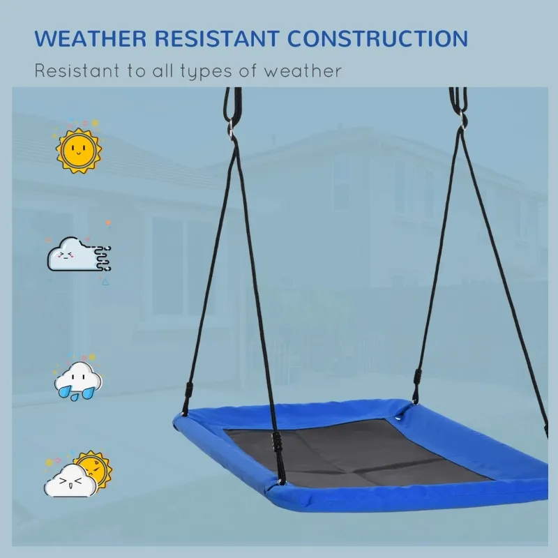 Outsunny 59'' Rectangle Tree Swing Large Children Platform Swing with Adjustable Hanging Ropes Steel Frame for Playground Backyard