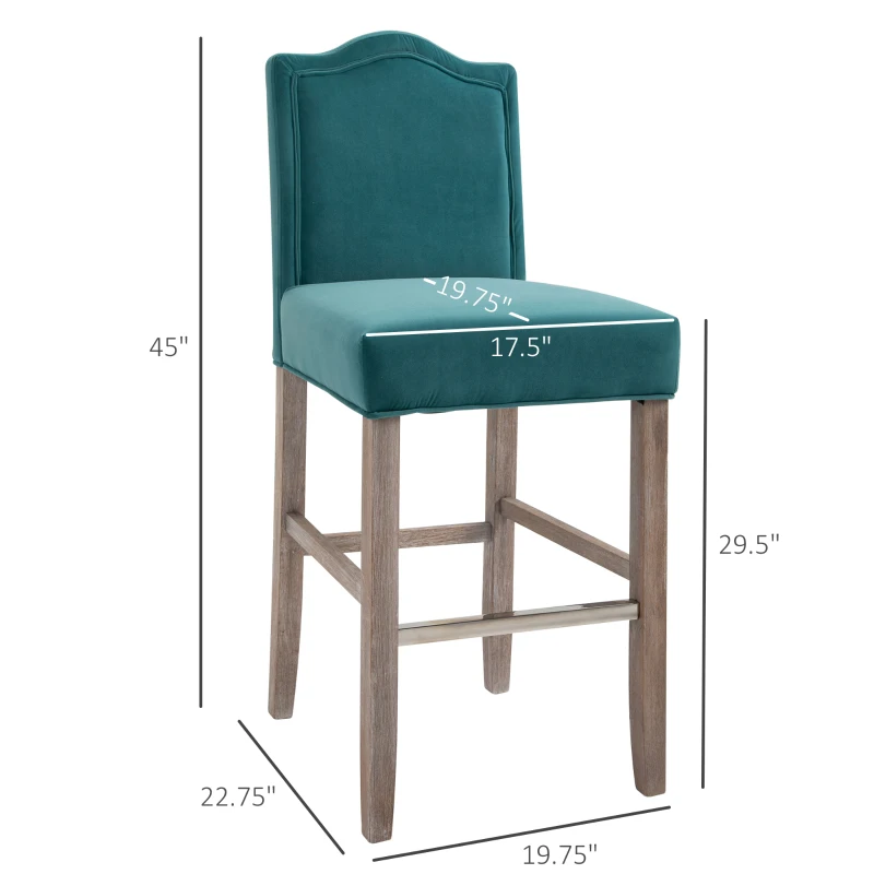 HOMCOM 2 Pieces Bar Chairs Modern Style Solid Square Frame with/ Footrest for Homeuse