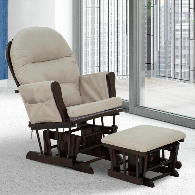 HOMCOM Nursery Glider Ottoman Set Suede Living Rome Beige