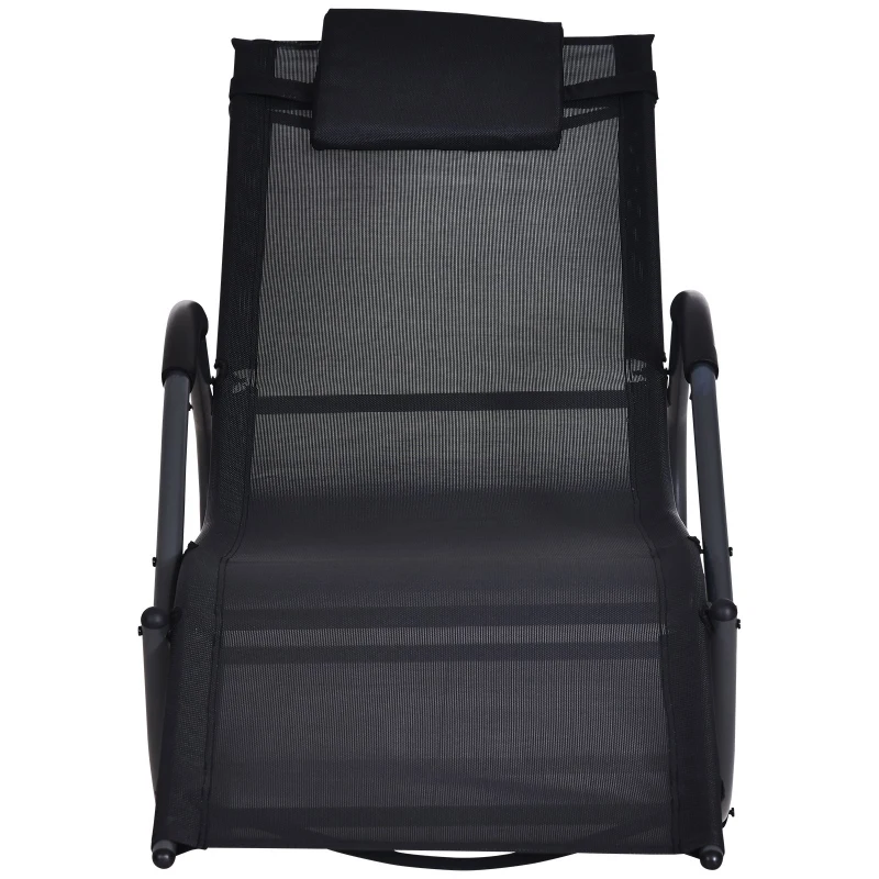 Outsunny Patio Texteline Rocking Lounge Chair Zero Gravity Rocker Outdoor Recliner Seat w/ Padded Pillow Black