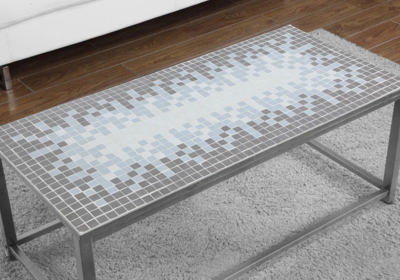 Monarch 42" Modern Mosaic Tile Top Hammered Silver Metal Frame Accent Coffee Table - Grey / Blue Tile Finish