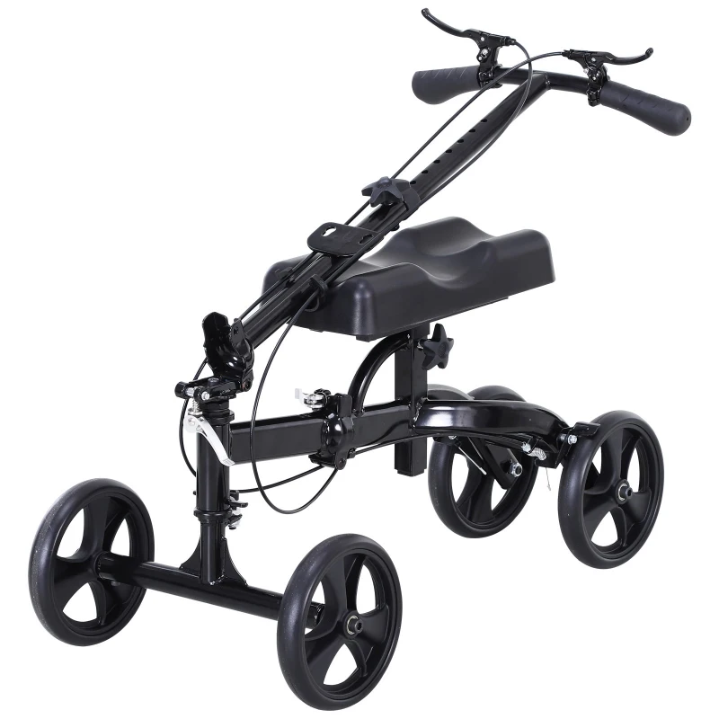 HOMCOM Medical Foldable Steerable Leg Knee Walker Scooter with Basket Attachment - Black
