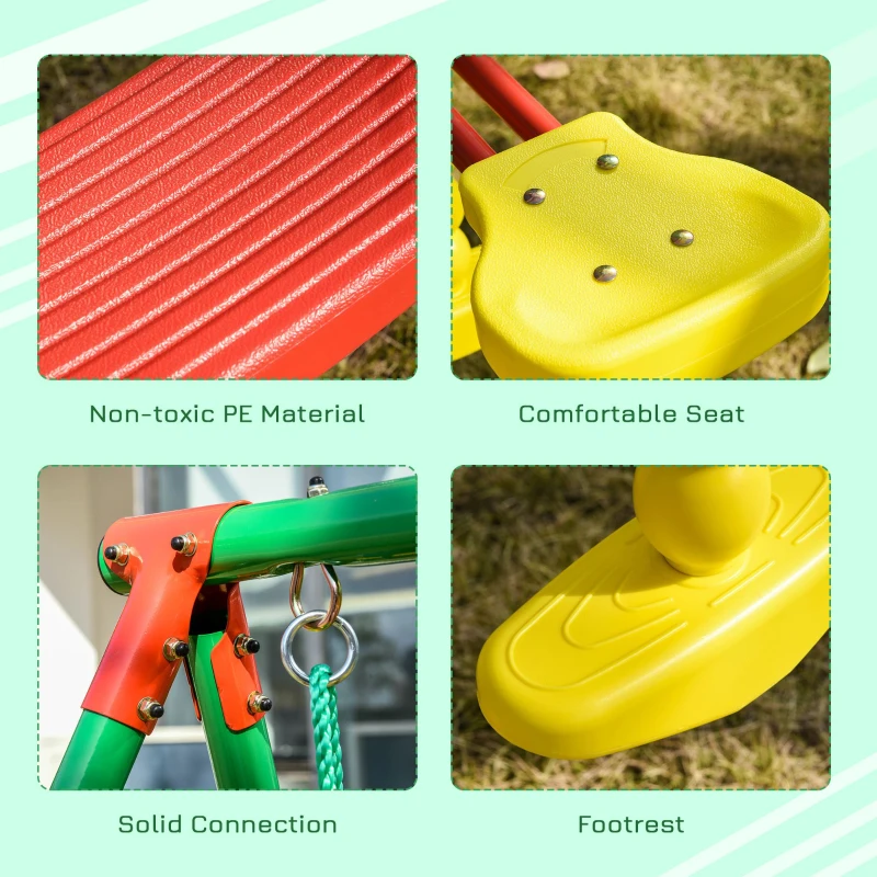 Outsunny 3 in 1 Kids Metal Swing Set w/ Monkey Bar Rings Glider and Adjustable Hanging Rope, Multiple Kids Playground Equipment for Backyard