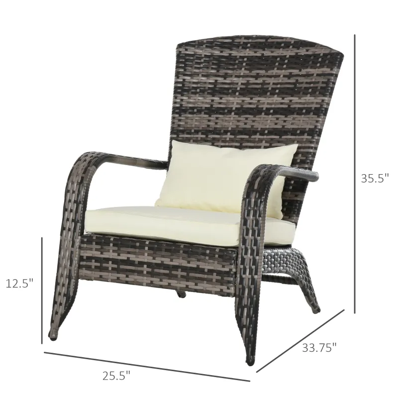 Outsunny Patio Wicker Adirondack Chair, All-Weather Rattan Fire Pit Chair with Soft Cushions, Tall Curved Backrest and Comfortable Armrests, Mixed Brown & Cream White