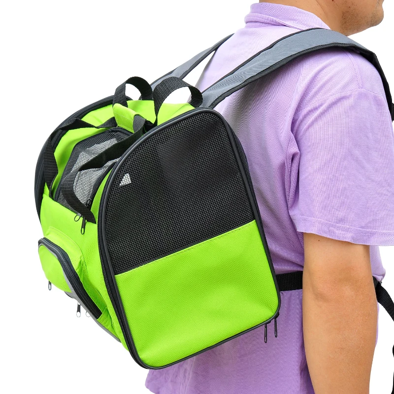 PawHut Pet Carrier Backpack Bag Dog Cat Puppy Net Travel Portable Green & Grey